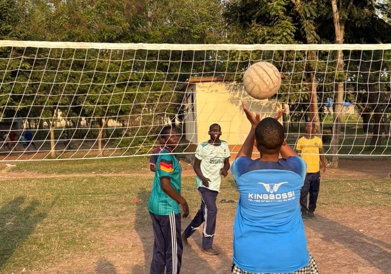 A volleyball match in progress on the Bidii Schools sports grounds